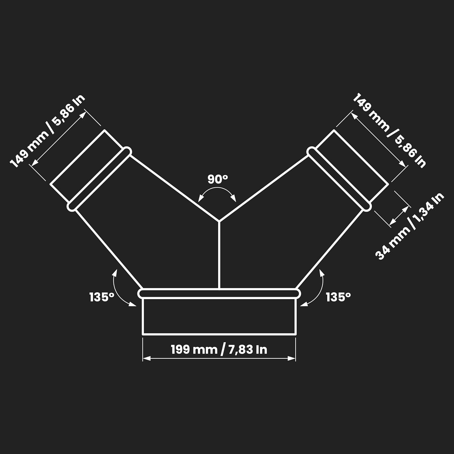 8" inch to 6" Inch Branches Y-Shape Ducting Splitter - 45 Degree Galvanized Steel 3-Way Dust Collection Fitting - Branches for Exhaust Fan - Ducting Adapter - Duct Hose Connector
