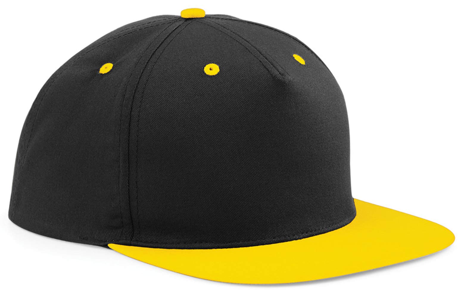 WM SPORTS Personalised Snapback Rapper Baseball Caps Customised Rapper Adults Cap Printed Hip Hop Caps/Hats with Text/Name or Logo or Plain (Black/Yellow)