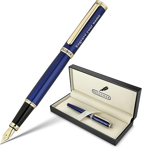 Miniatura 19 de BEILUNER Pluma Estilográfica Cromada Plateada, Impresionante Lujo con Acentos de Oro de 24K, Hermosa Plumilla Dorada de 24K (Mediana), Regalo de