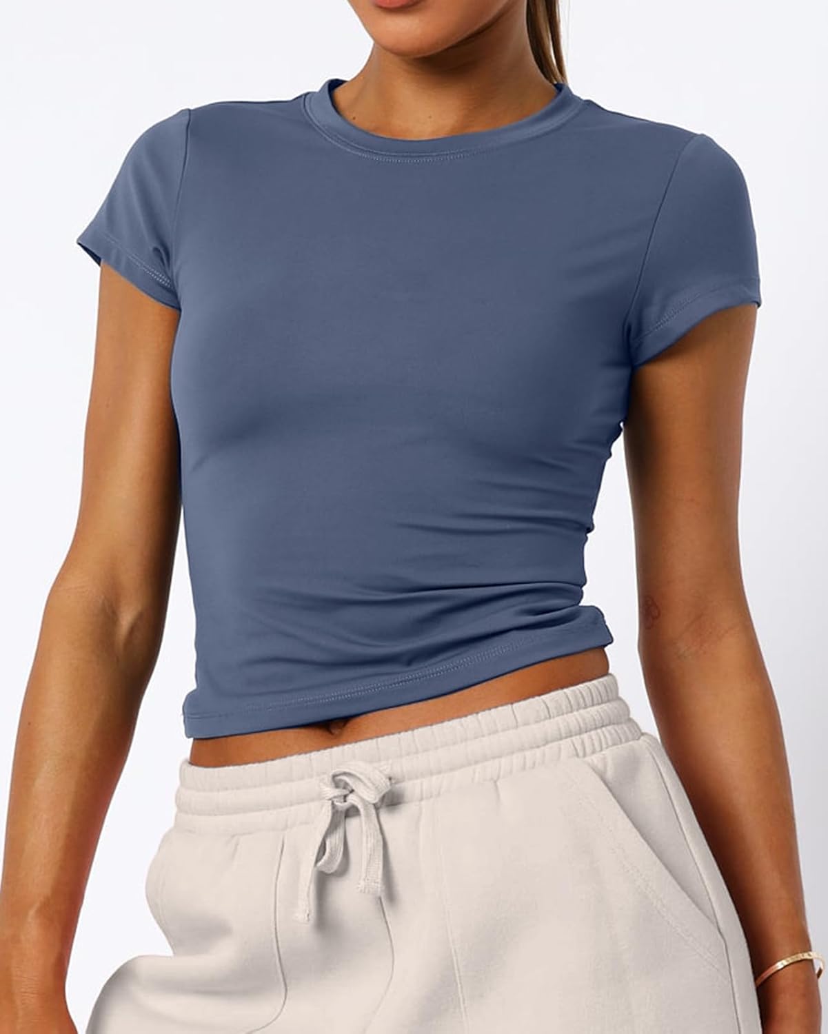 Women's Basic Summer Short Sleeve Crewneck T-Shirts Y2K Cute Going Out Tops Baby Tee - Image 2