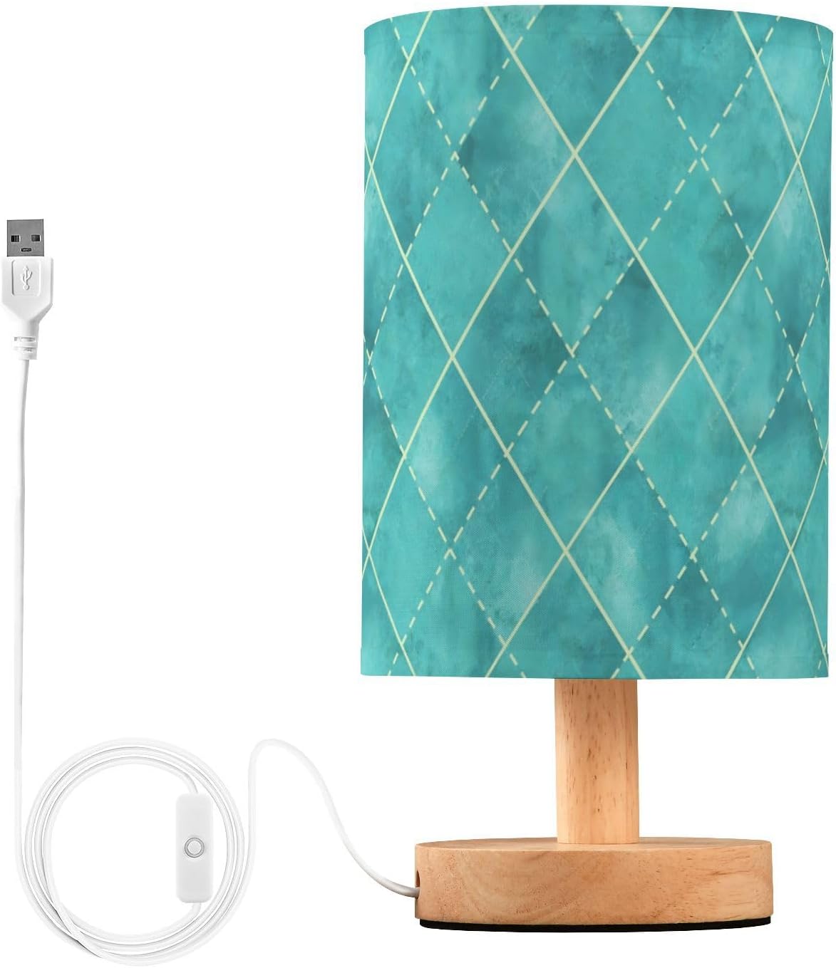 senya Table Lamp for Bedroom Living Room, Geometric Teal Turquoise Plaid Bedside Lamps with USB Charging Ports Nightstand Light Lamps