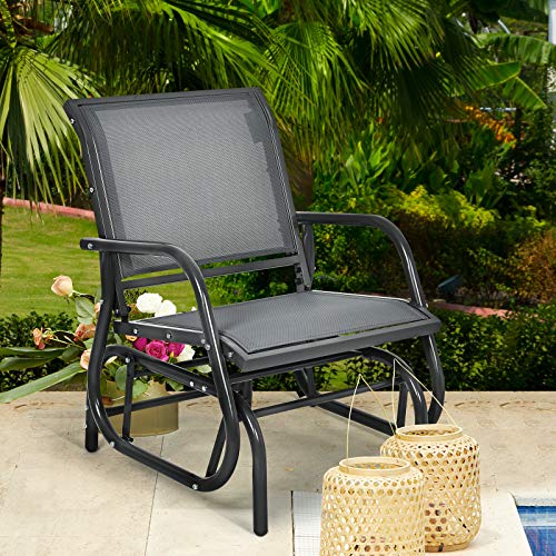 image for Giantex Swing Glider Chair W/Study Metal Frame Comfortable Patio Chair