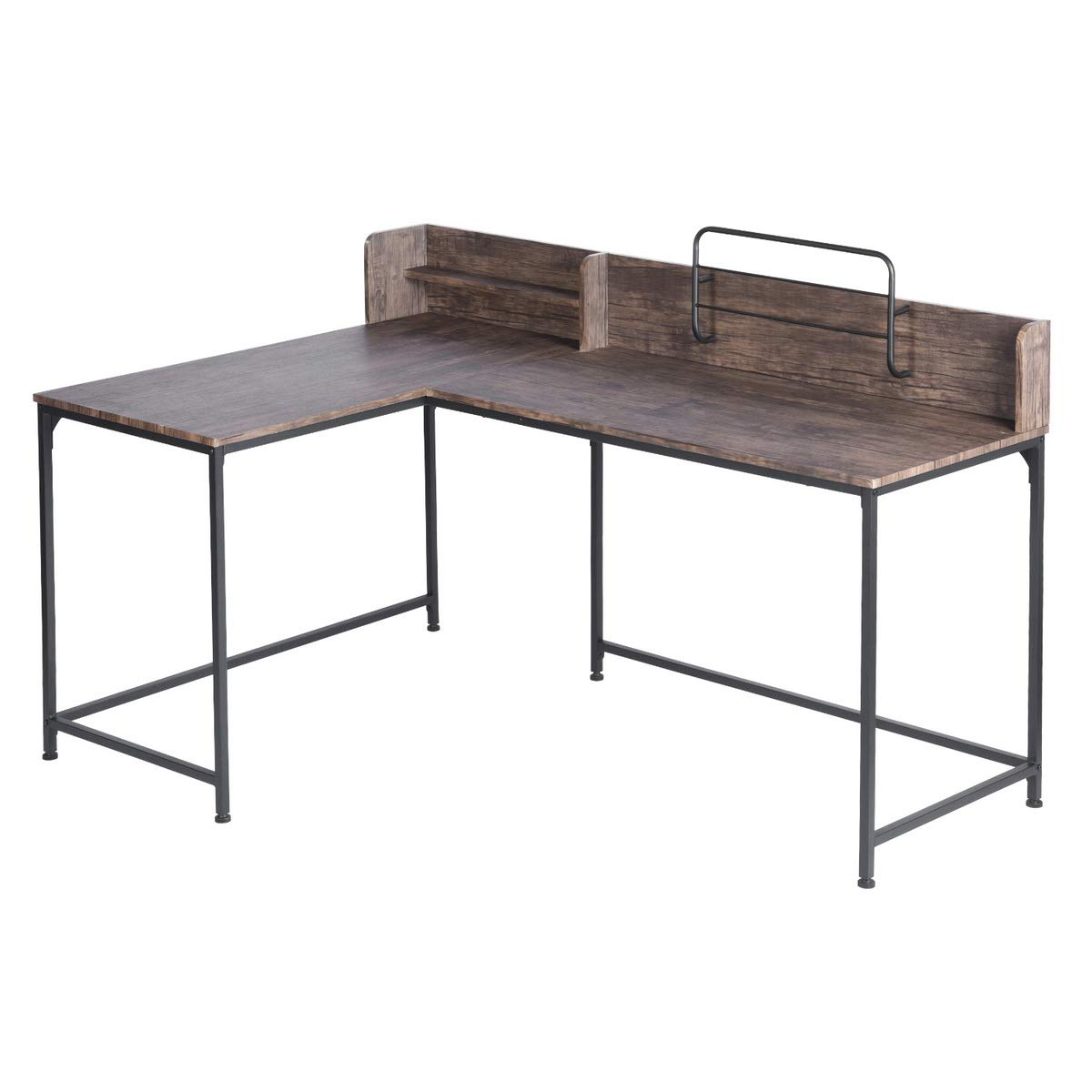 MEUBLE COSY Computer Sesk L-Shaped Corner Storage Large PC Laptop Table Gaming Writing Desk for Home Office, Brown, 165x55-110x75-95cm