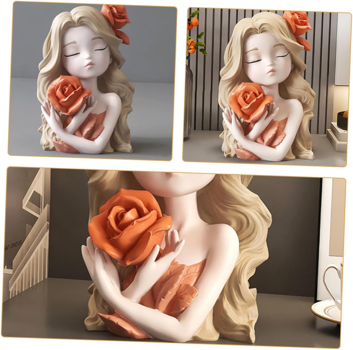 Yardwe Cute Girl Money Saving Jar Coin Bank and Adults, Orange Resin Compact Cash Container Ornament for Home Decor and Travel Savings