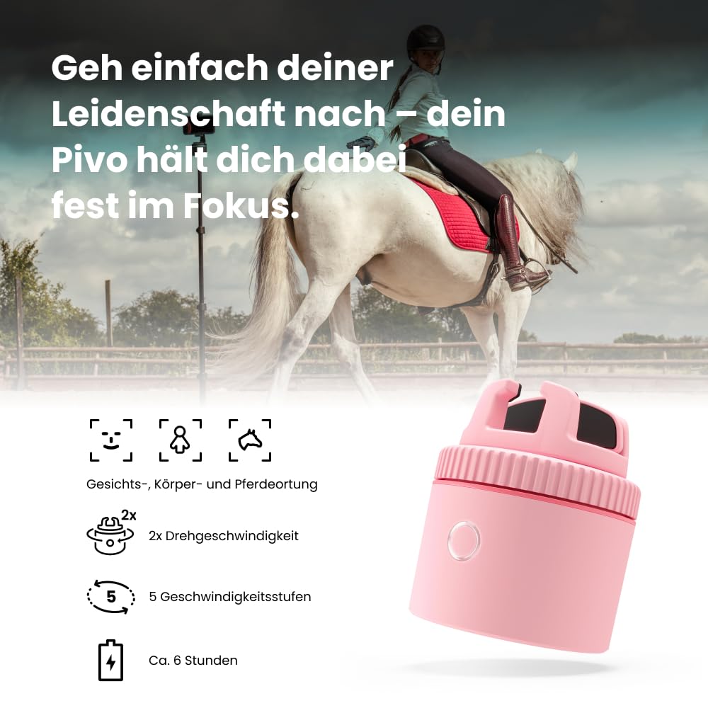 Pivo Equestrian Pod Automatische Pferde-, Gesichts- und Körperverfolgung, KI-gesteuerter 360° Handyhalterung, Pferde zum Reiter, Auto-Zoom, freihändige Foto- und Videoaufnahme Standalone (Pink)
