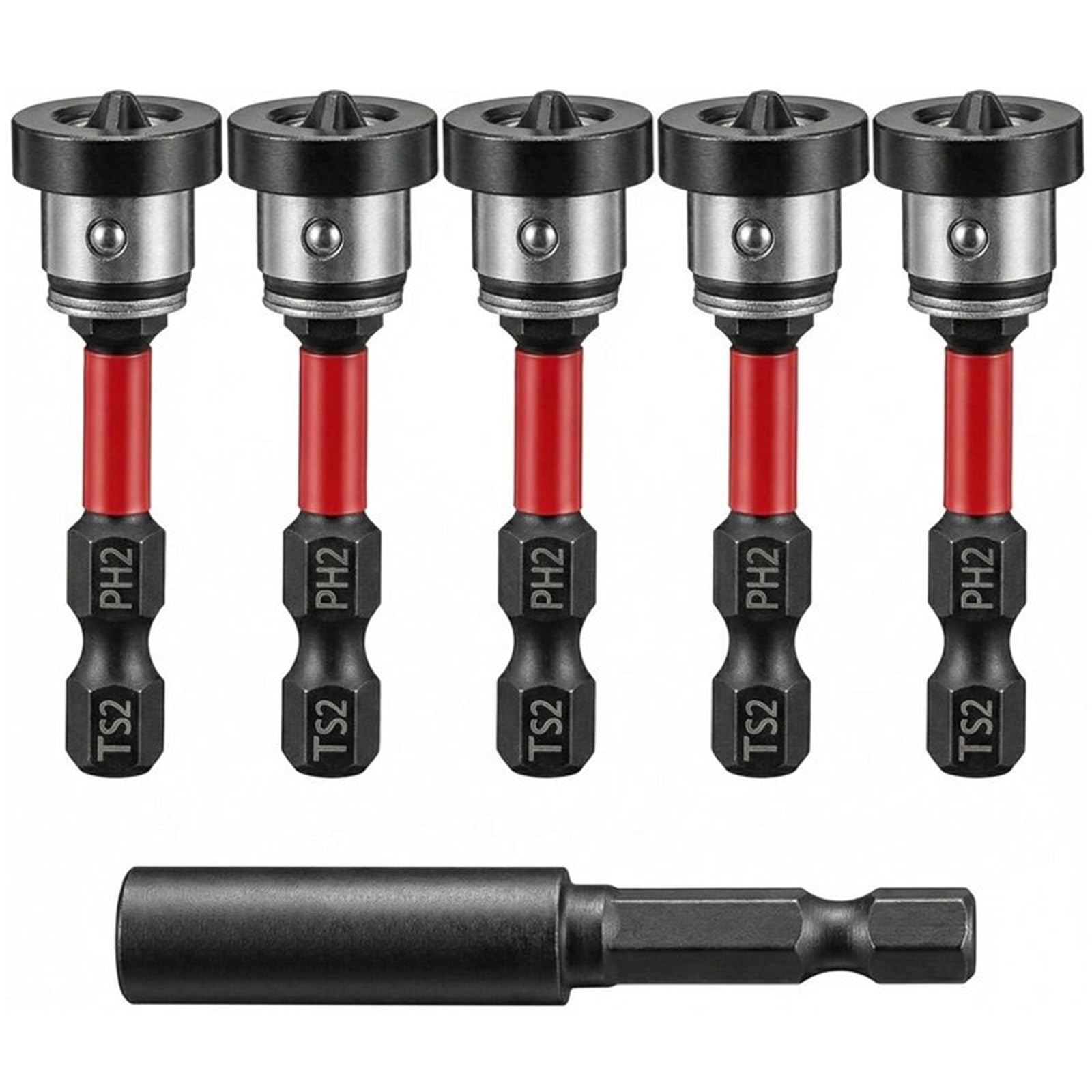5 szt. Wiertła do płyt kartonowo-gipsowych 1/4" Hex z regulowaną głębokością PH2 Bit pozycjonujący adapterem Zestaw przedłużek(6 Pcs)