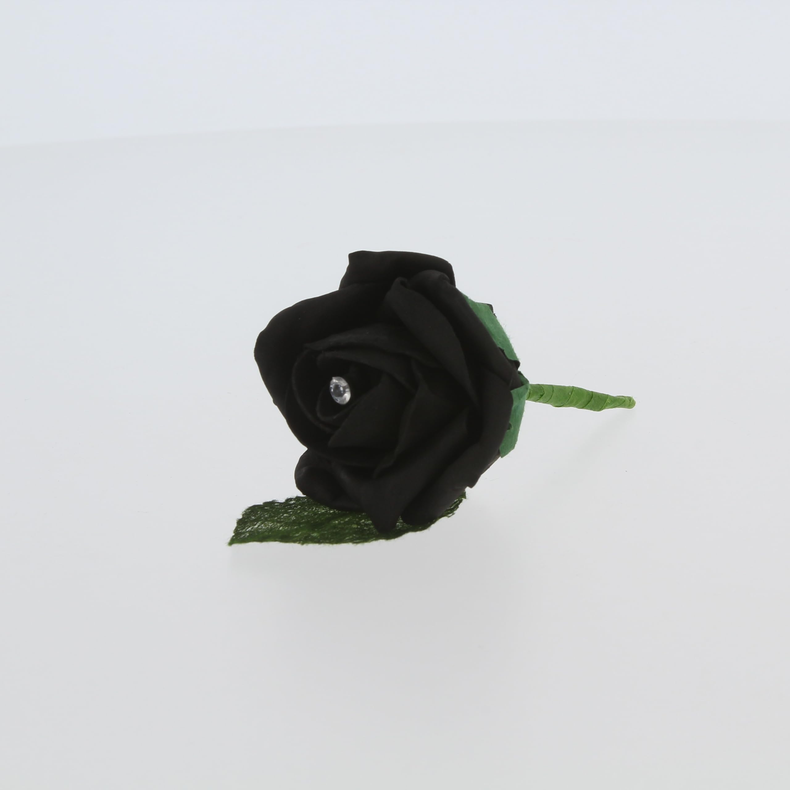 Shimmer-hj 50 Black Handmade Rose Buttonholes with Diamante - Perfect Artificial Flower Boutonniere & Corsage for Weddings, Proms, Bridal Parties, Bride, Groom, Bridesmaid, and Guests
