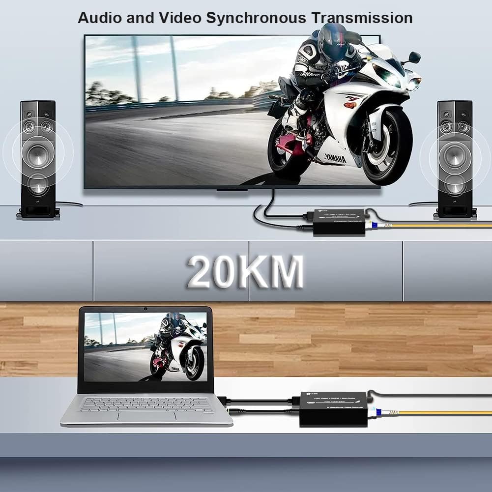 Mini HDMI Extender 1080p@60Hz, Full HD Uncompressed Transmission Up to 20km Over Fiber Optic Cable Single-Mode with External Stereo Audio, Support EDID RS232 HDCP