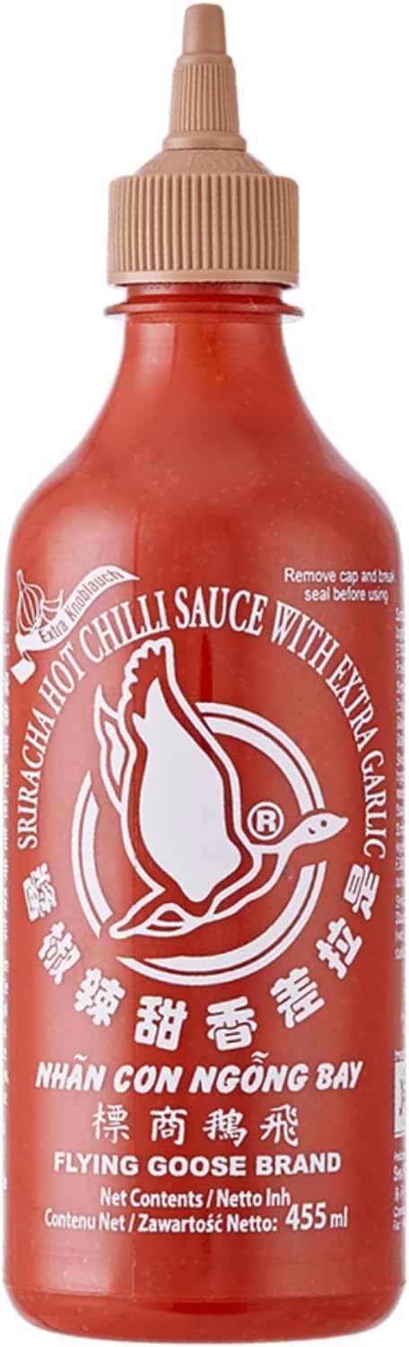Flying Goose 15.3 oz Sweet Sriracha Sauce, Thailand Sriracha Sweet Chili Sauce, Gluten Free and Vegan, Extra Garlic Flavor in Bottle, 15.3 fl.oz(455ml), Pack of 1