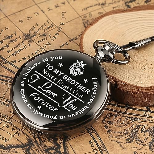 Image of Vintage Gandhi Style Pocket Watch with Engraved Designs & Messages Royal Black Analog for Men Women & Kids Includes Key Ring for car or Bike Keys Ideal Gift