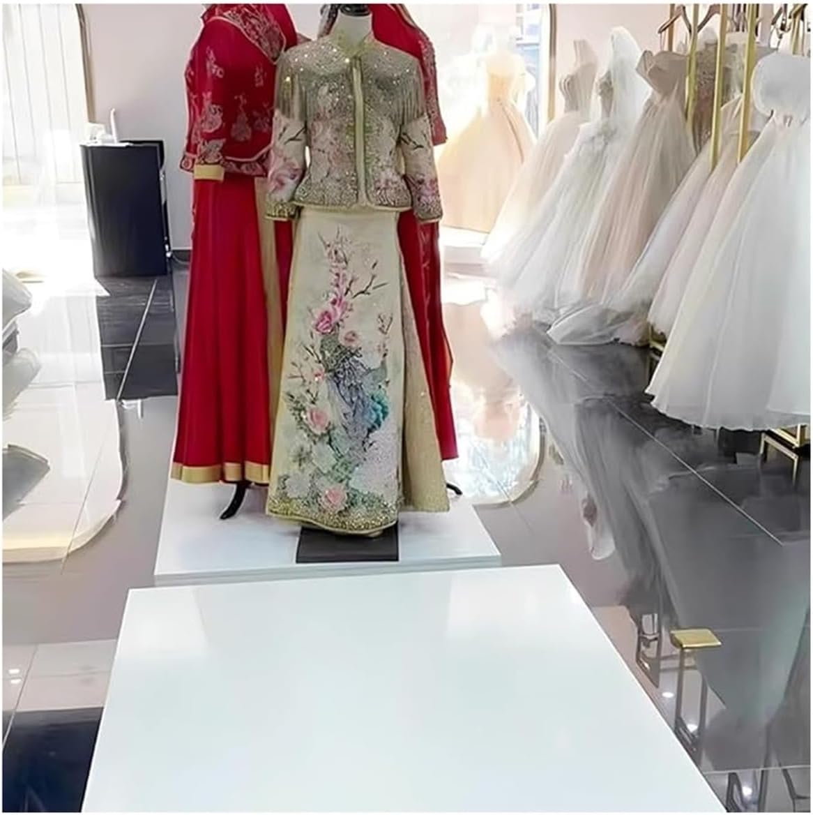 Bridal Shop Risers Rectangle Display Pedestal Stand, Bridal Shop Platform Base Stand, Mannequin/Shoe/Bags/Figures Event Display Risers, for Clothing Store & Boutiques-White-140x40x10cm