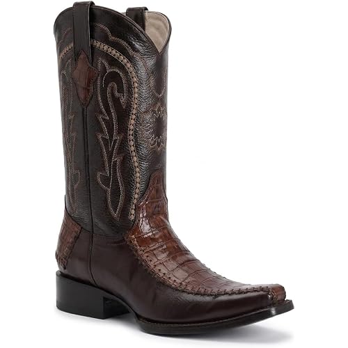 Western Shops Mens Genuine Cowhide Leather Luxury Crocodile Alligator Print Cowboy Western Boot