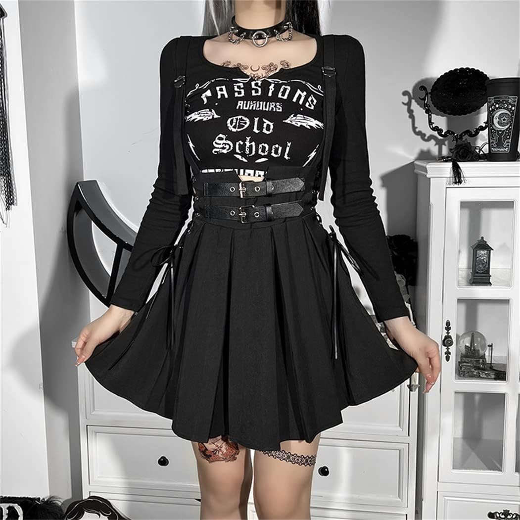 win2win Punk Goth Skirt Black Gothic Grunge Y2k Skirts for Women or Teen Girls