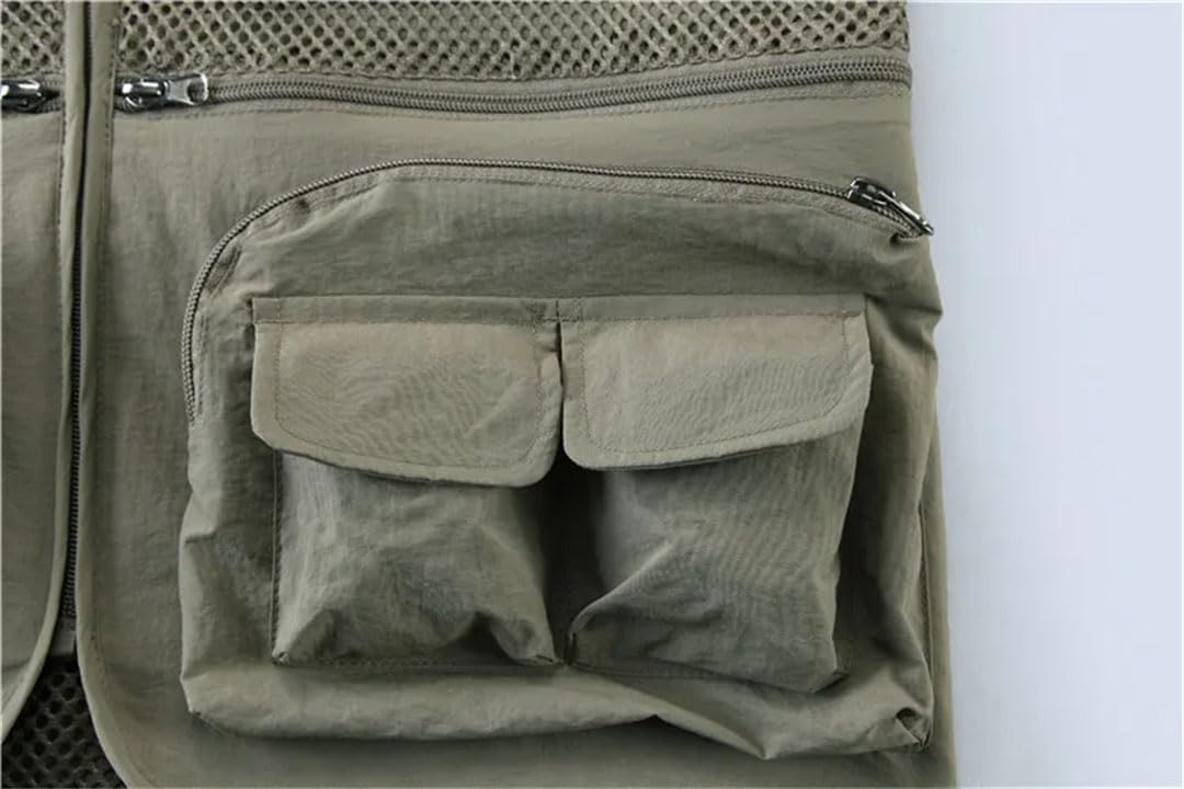 Gilet en maille pour homme - Multi-poches - Séchage rapide - Sans manches - Pour l'extérieur - Pour la pêche