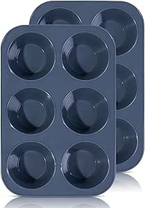 2 Pack Deep and Jumbo Muffin Tray 6 Cup Large Silicone Muffins Pan, Non-Stick Giant Cupcake Tin, Silicon Mould Bakeware, Baking Case for Yorkshire Pudding, Bun, Cupcakes, 27.8 x 19 x 5 cm (Grey)