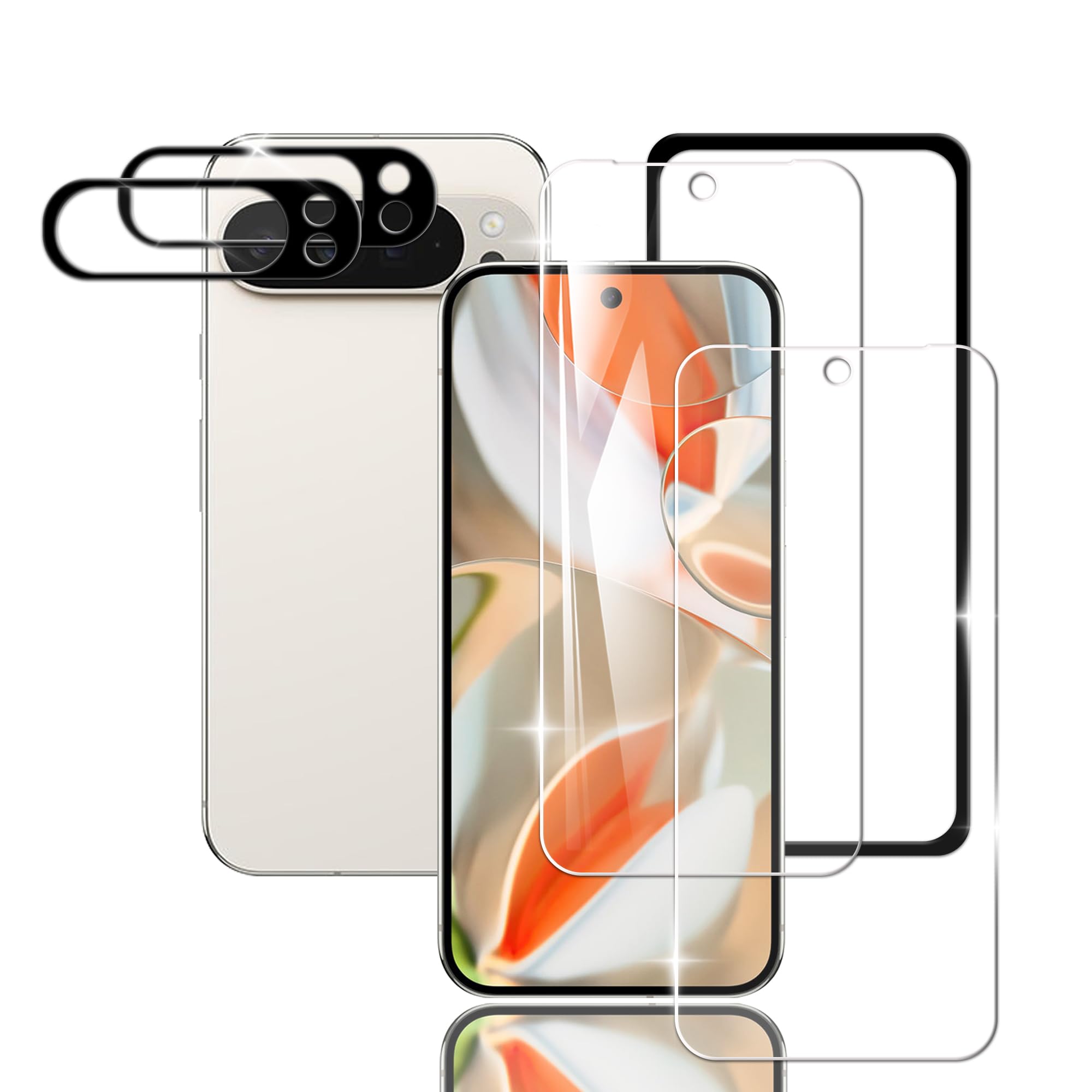 Briacicell【2+2枚セット】For Google Pixel 9 Pro XL 用の ガラスフィルム (2枚) + Google Pixel 9 Pro XL 用の カメラフィルム (2枚)【日本旭硝子素材製】ピクセル9 pro XL 用の 強化ガラス 保護フィルム ガイド枠付き 9H強度 撥油性 超耐久 高光沢 指紋防止 衝撃吸収 高透過率 飛散防止 貼り付け簡単 気泡なし
