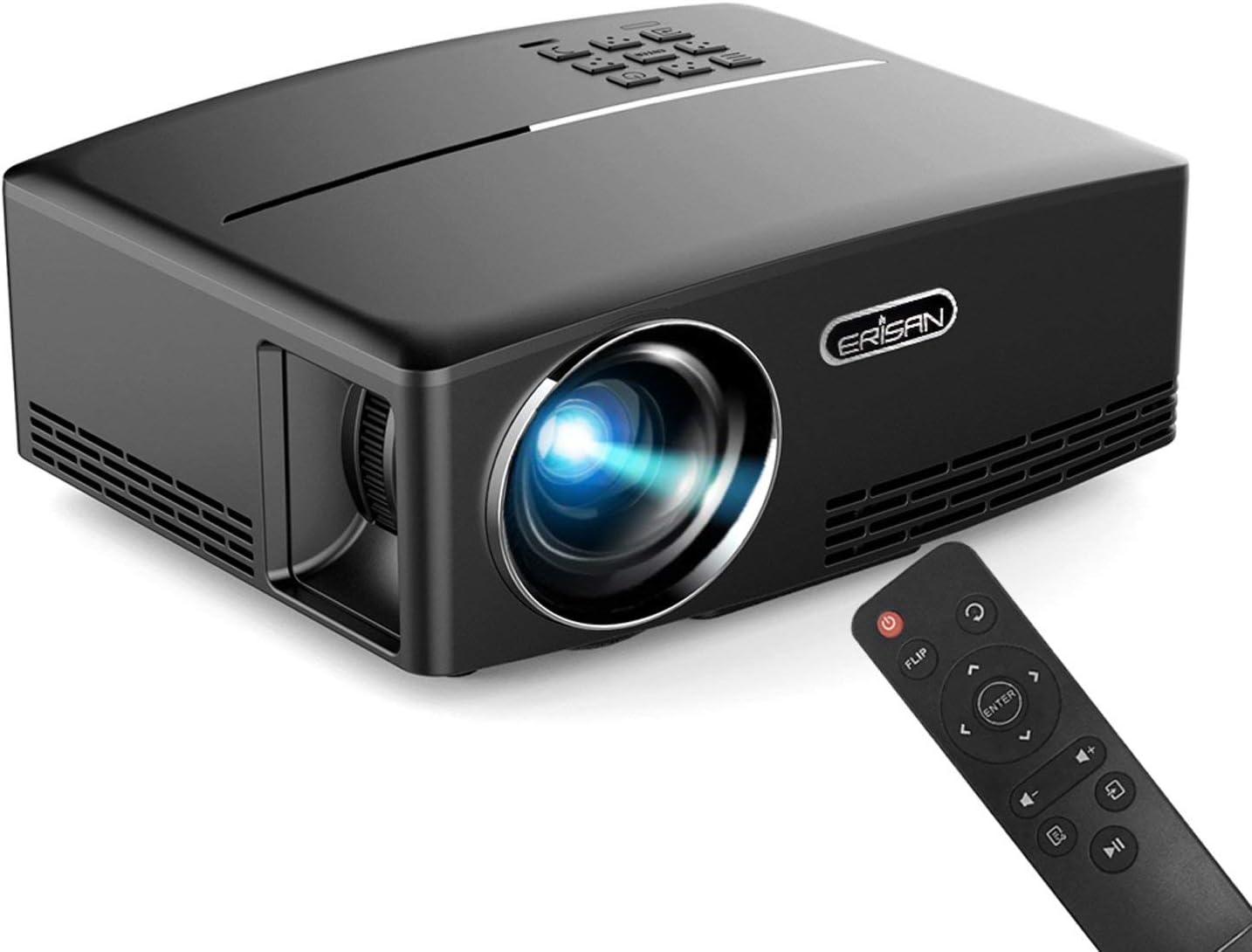 ERISAN 2018 Portable LED Projector, 1800 Lumens 180" for Outdoor Indoor Movie Night, Support Blu-Ray DVD Player, PC, Laptop, Xbox PS3 PS4 HD Games