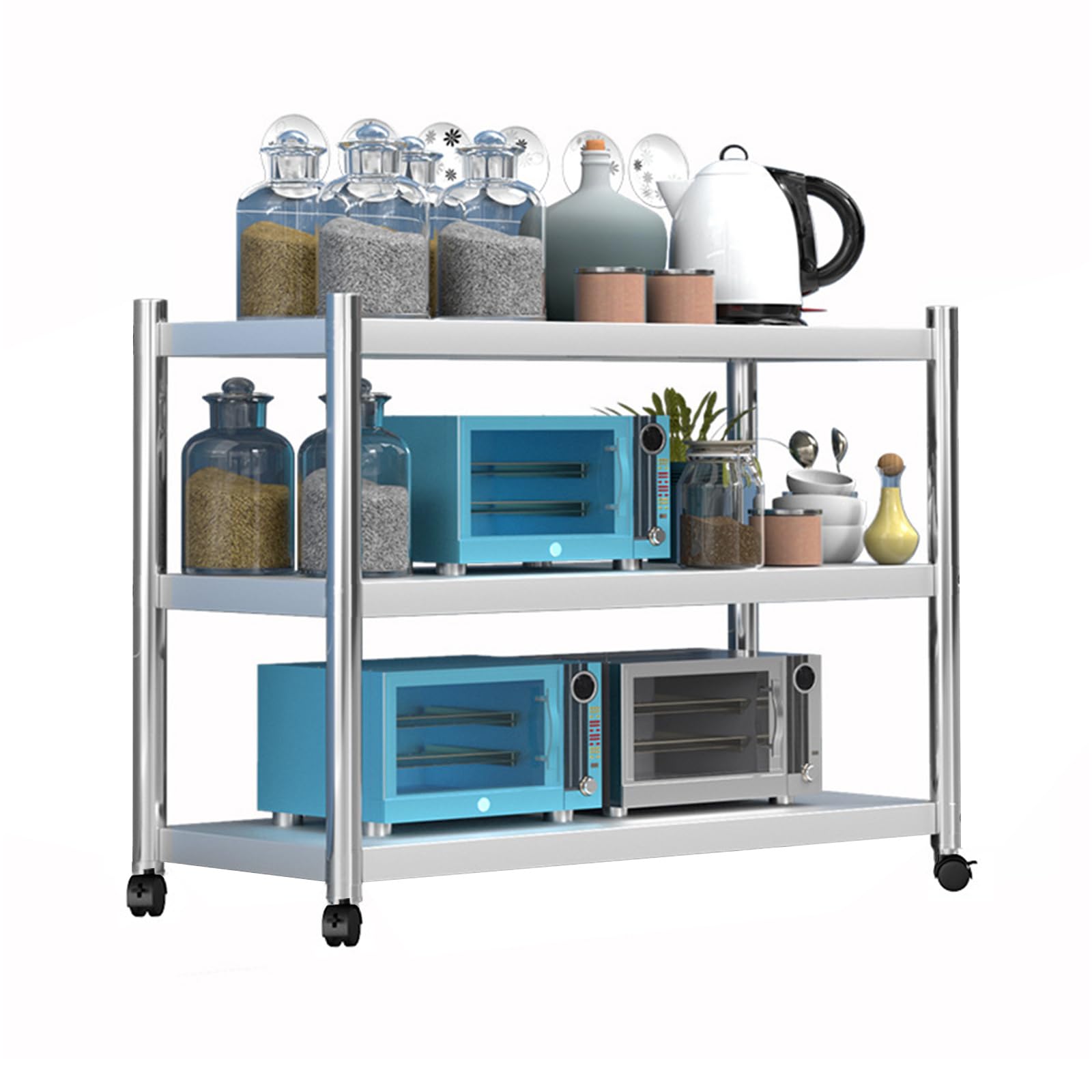 Carrito rodante delgado de 3 niveles con ruedas debajo del mostrador para cocina, oficina y lavandería, carrito deslizante para ahorrar espacio