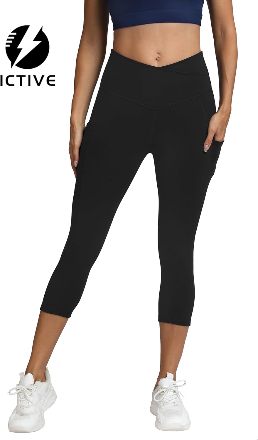 Fihapyli ICTIVE Women's Capris Yoga Pants with Pockets Crossover High Waisted Fitness Running Leggings - Image 3