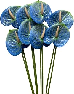 Corkwaw 8 Pcs 23-5/8 inch Artificial Anthurium Flowers Real Touch Fake Flower for Table Centerpieces Arrangement and Bridal Wedding Festival Decor Flower Arrangement (Blue)