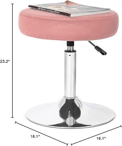 Miniatura 20 de Adeco Moderno taburete redondo de mármol negro para sala de maquillaje, altura de terciopelo ajustable, 360 pies giratorios con base de metal Mármol