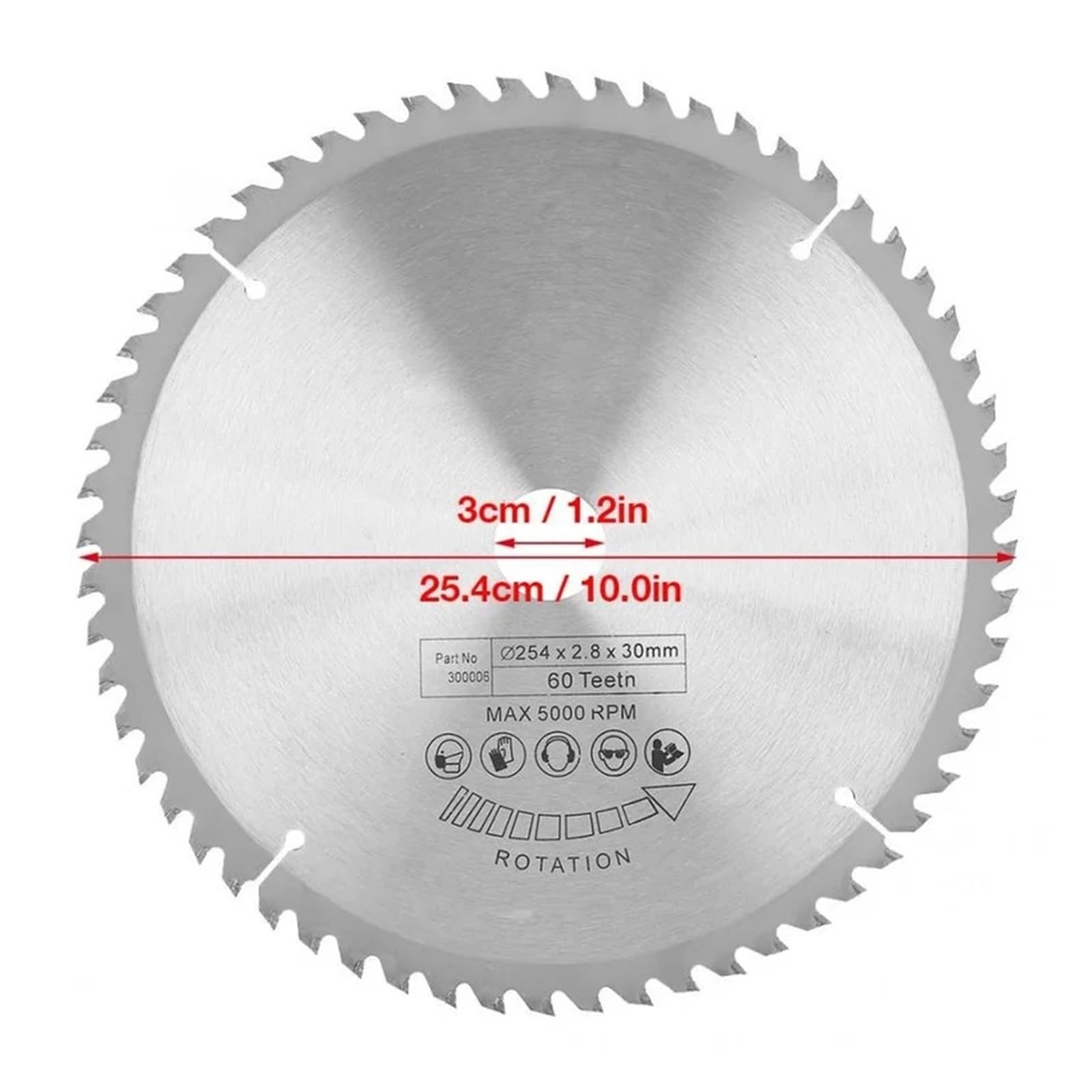 Disco da taglio circolare TCT in carburo con azionamento in legno for metallo, plastica, 254 * 30 mm, 60 denti, lame for sega alternativa