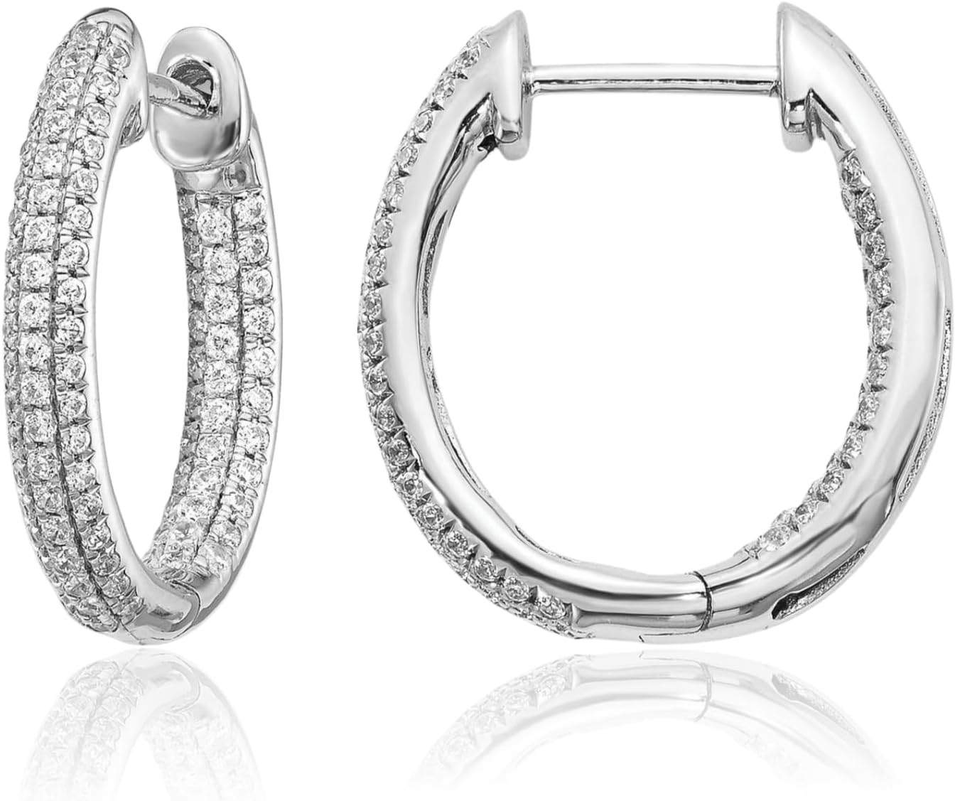 IceCarats 10K Solid White Gold 0.63 carat Diamond Medium Hoop Earrings 17mm 5/8 inch Round Cut, Natural, Prong Set, Snap Back For Her