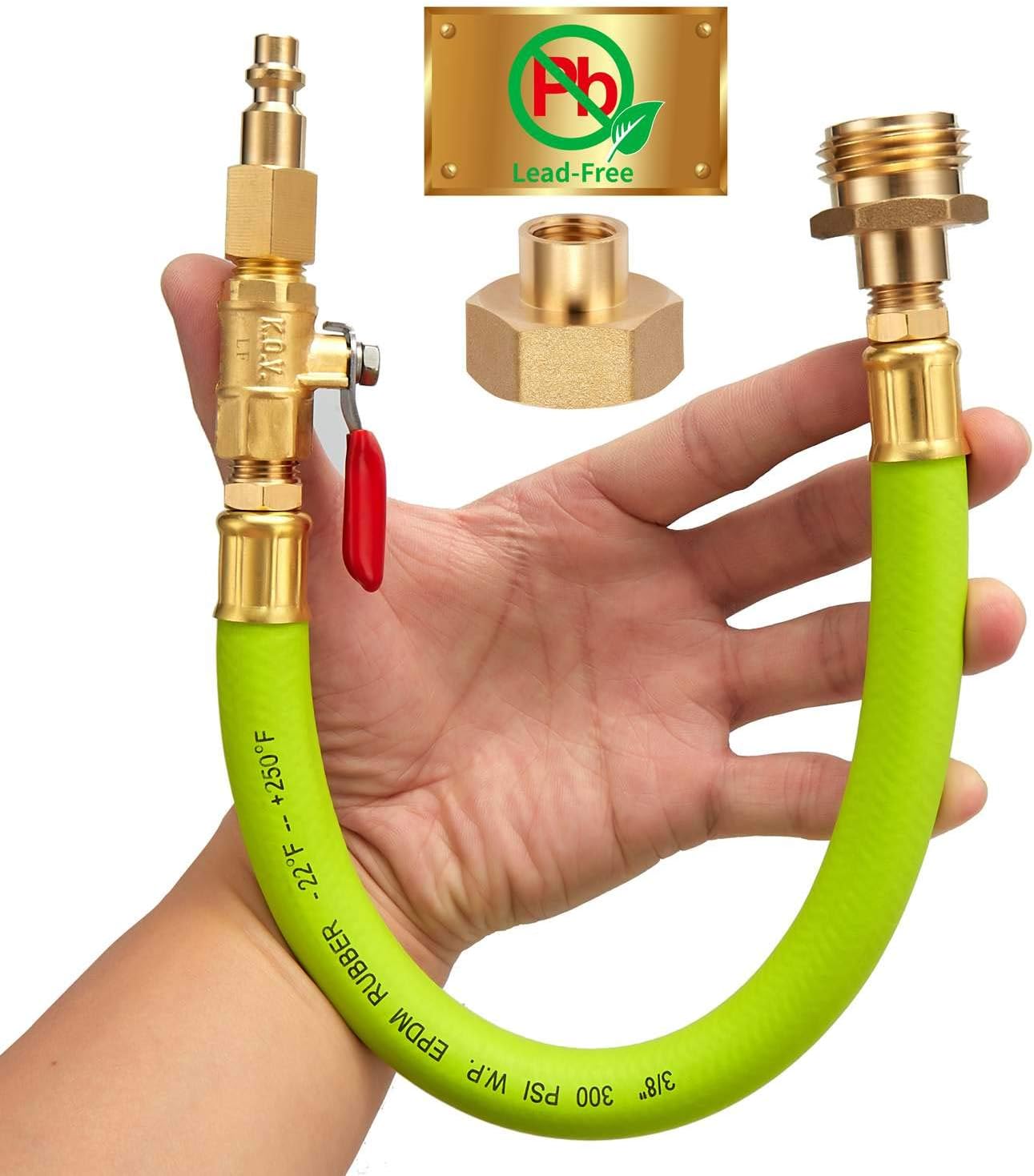 Minimprover Lead -Free Brass 16.9" Winterize Sprinkler System RV Motorhome Boat Camper and Travel Trailer: Air Comp Quick-Connect Plug To 3/4" Garden Hose Faucet Blow Out Adapter Fitting with Valve