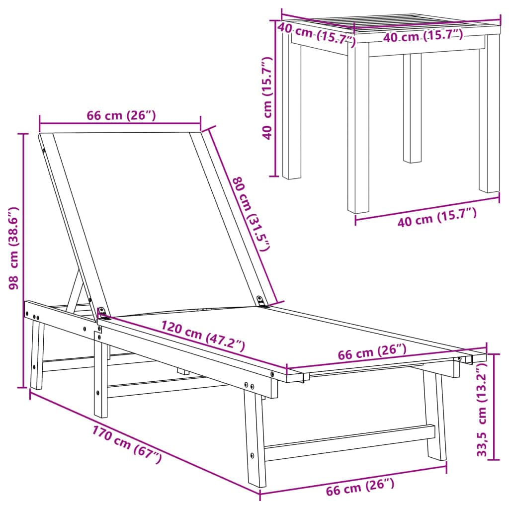 vidaXL Tumbonas 2 uds con Mesa Madera Maciza Acacia y textileno Crema, Tumbona de Exterior, Cama de día de Exterior, Chaise Longue de Exterior
