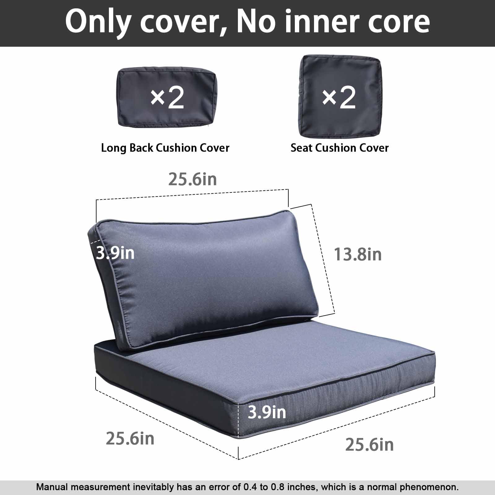 Patio Cushion Covers Replacement,Patio Seat Cushion Covers,Washable Slip Covers Replacement , 2 Seat Cushion Covers,2 back cushion Covers (25.6?ù25.6?ù3.94inches, Dark Grey)