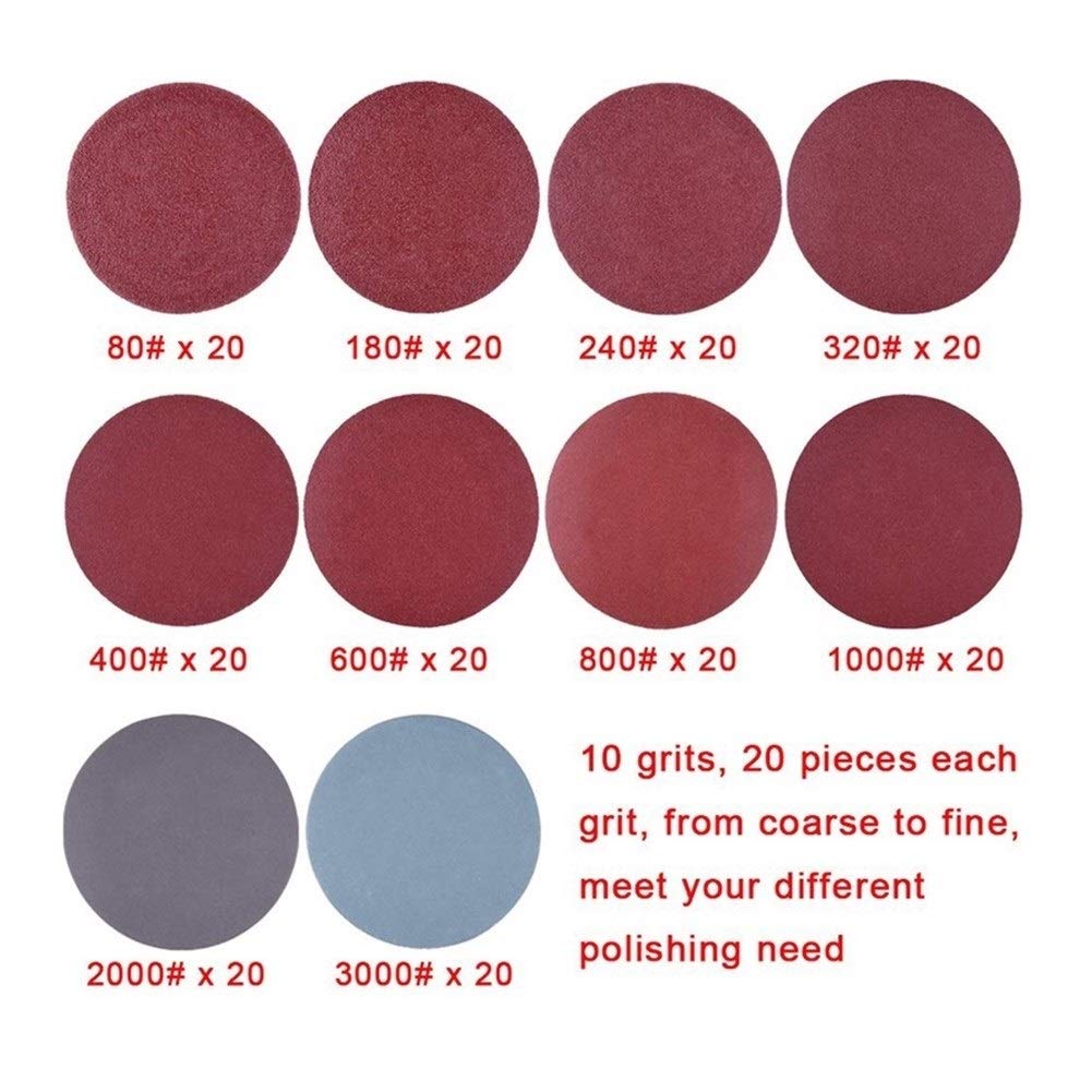 Lucidatura, carta vetrata a levigatura 200pcs 50 millimetri 2 pollici Sander disco abrasivo dischi 80-3000 carta grana Con 1Inch abrasiva polacco Pad Piastra + 1/4 di pollice Shank for il Rotary