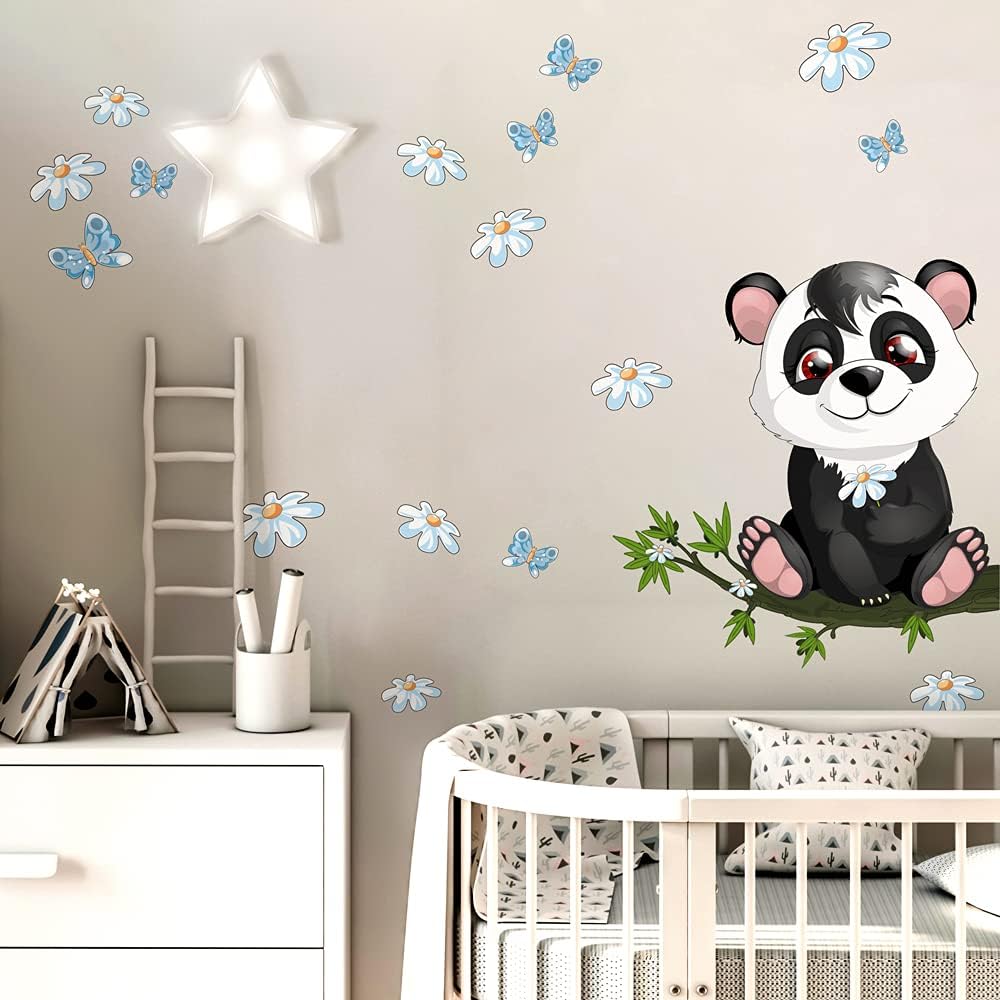 kina R00582 Pegatina Pared Suave Efecto Tejido Reposicionable Panda Decoración Pared Niño Bebé Habitación Infantil Papel Pintado Adhesivo