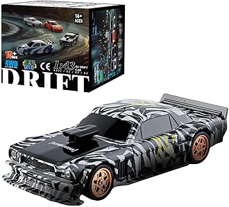 Goekhyrani RC Drift Car, 1/43 Full Proportional RC Electric Mini Racing Drift Car Model with Lights Kit, RC Model Cars Gifts for Adults (RTR Version) (Gyroscope RTR Version, Black and White)