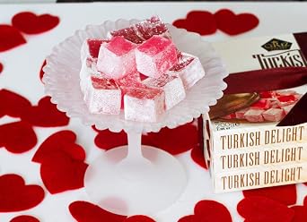 Cerez Pazari Turkish Delight with Rose Flavour 230gr Gourmet Small Size Snacks Gift Box | No Nuts Sweet Traditional Vegan Soft Candy Dessert Approx 40 Pcs