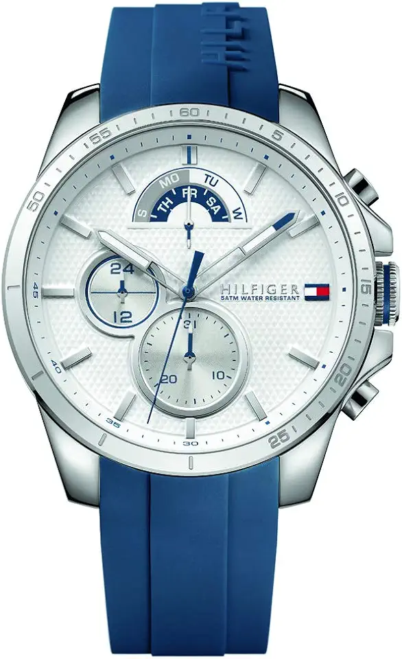 Tommy Hilfiger Relógio masculino esportivo de quartzo de aço inoxidável com pulseira de silicone