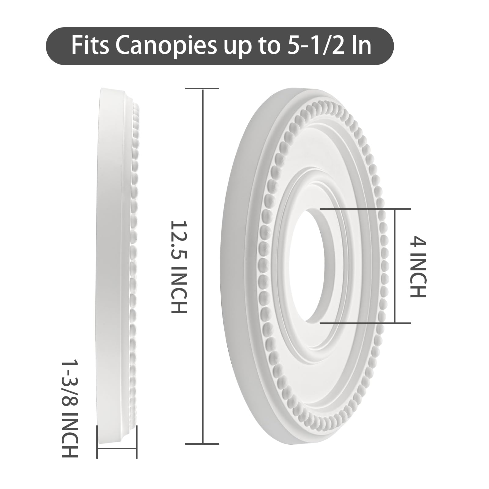 Condition photo showing As Is for eifhyt 2 pack pu ceiling medallions, 12-1/2"od x 4" id x 1-3/8"p, white | molded pu, for light fixtures and ceiling fans, fits canopies up to 5-1/2"