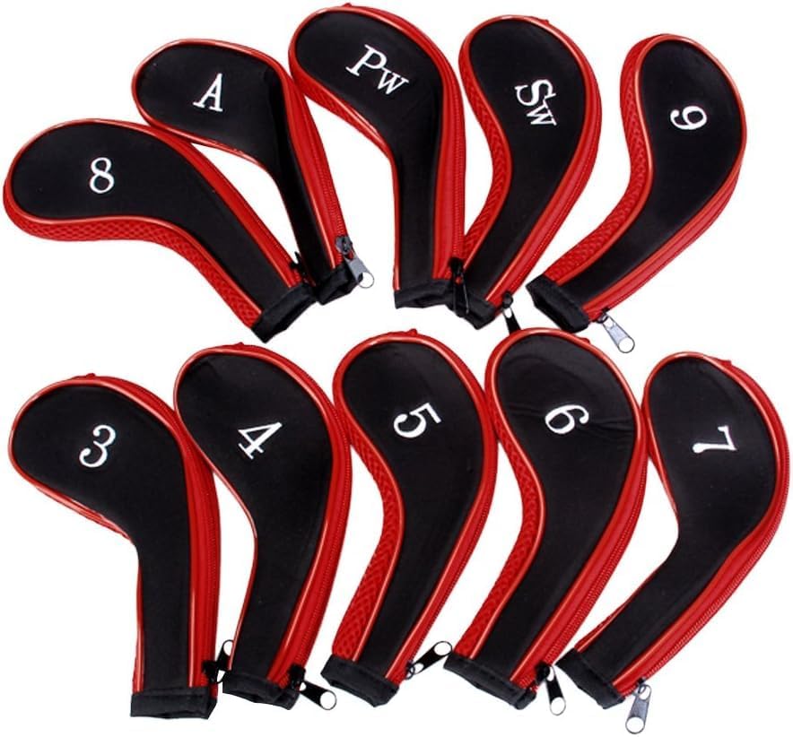 AKORD Unisex Adult Sports Protective Golf Iron Headcovers - Red/Black, N/A