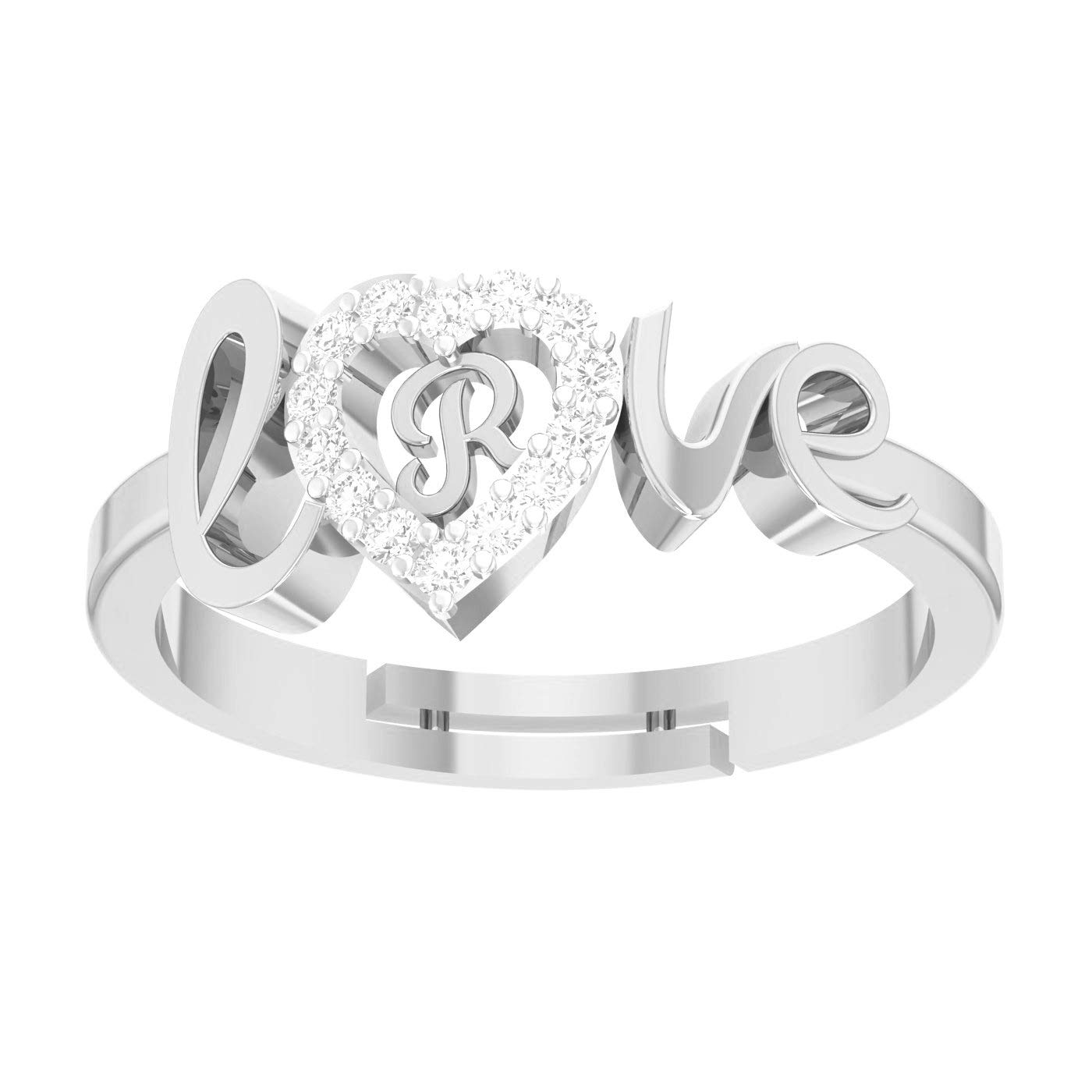 Kanak Jewels Love Collection letter R American Diamond Adjustable Valentine Heart Silver Initial for Women Girls Girlfriend Men Boys Couples Lovers Design Silver plated Ring (B08RP1LWH4) Amazon Price History, Amazon Price Tracker