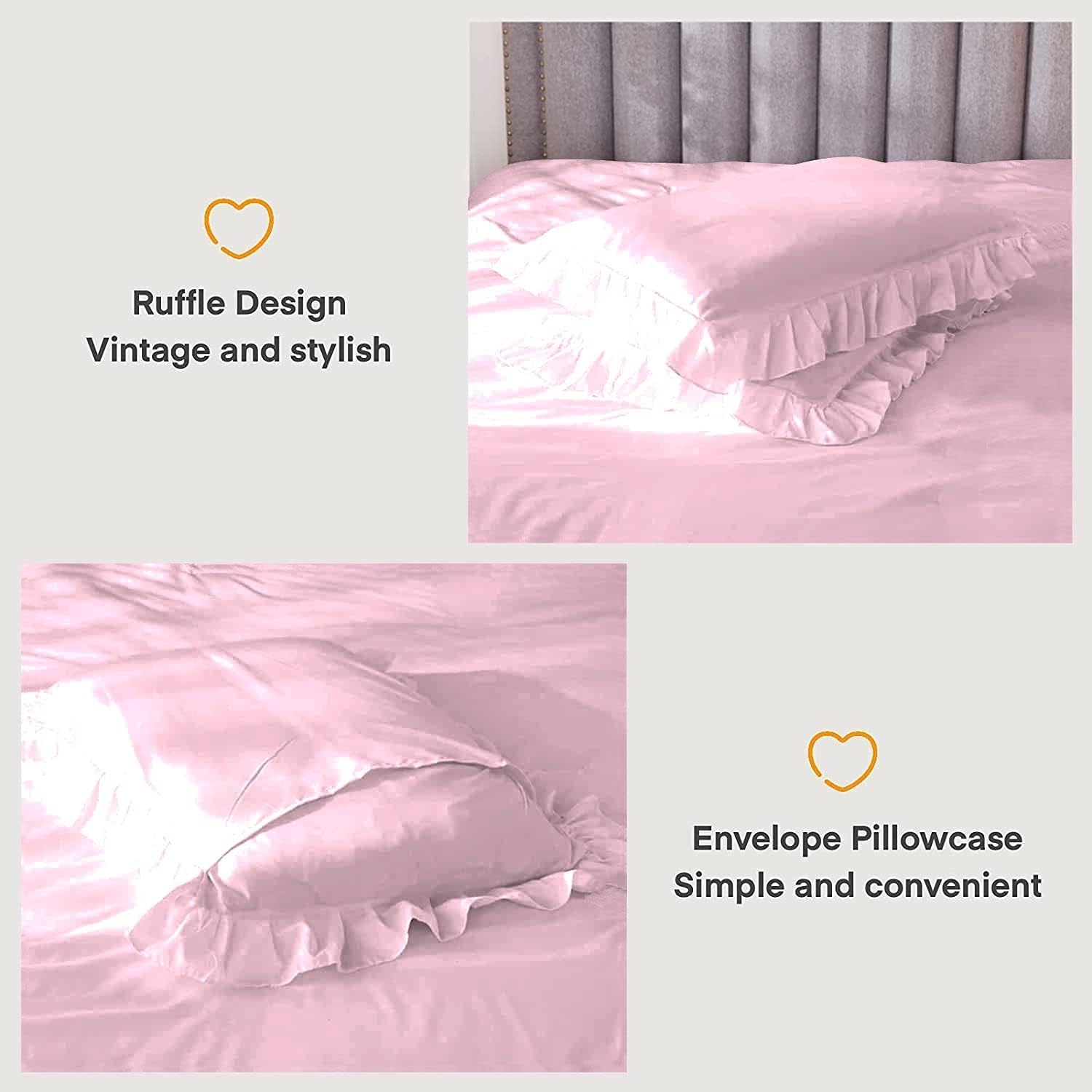 Tony's Textiles 3 Piece Luxury Vintage Ruffle Pattern Comforter Set Premium Super Soft 400 GSM All Season | 1000 Thread Count | 100% Egyptian Cotton - Oversized Super King Size Light Pink Color
