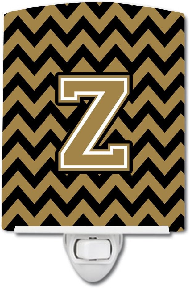 Caroline's Treasures CJ1050-ZCNL Letter Z Chevron Black and Gold Ceramic Night Light Compact, UL-Certified, Ideal for Bedroom, Bathroom, Nursery, Hallway, Kitchen, 6x4x3, Multicolor