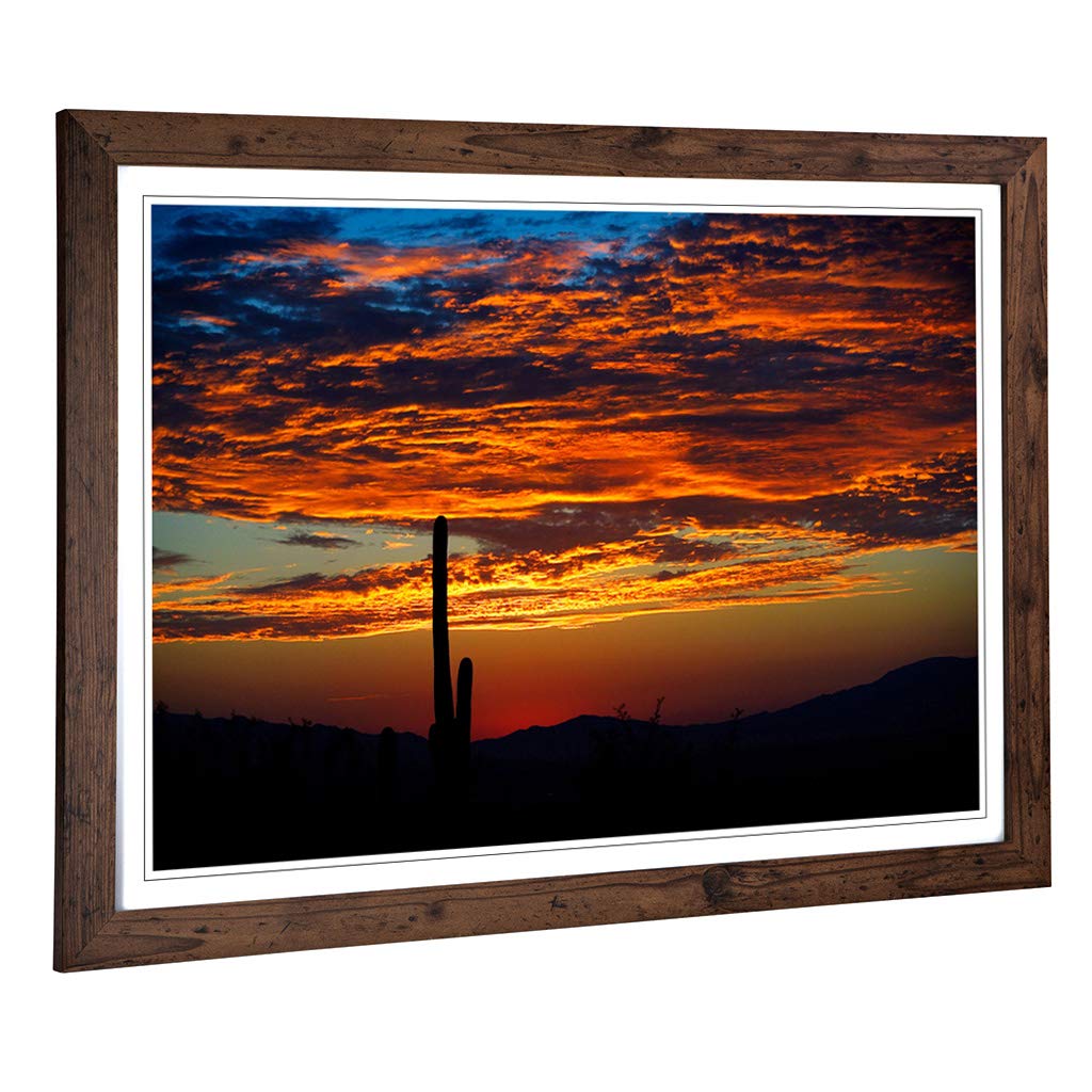 Big Box Art Framed Print of Landscape Cactus Sunset (3) Design | Wall Art Picture | Home Decor for Kitchen, Living, Dining Room, Bedroom, Hallway, Office, Walnut, A2 / 24.5x18 Inch / 62x45cm