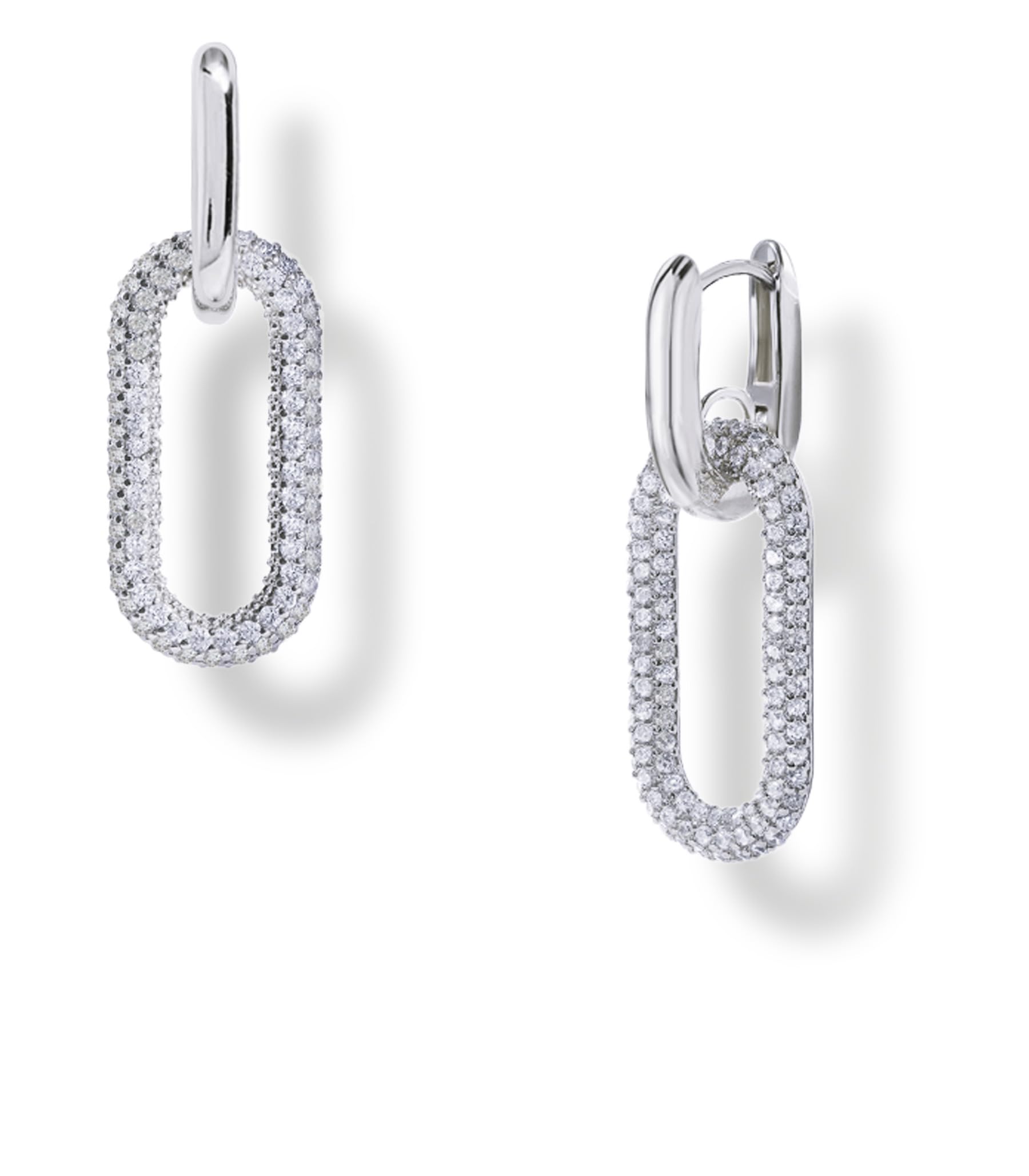 OZEL 14K Gold & Silver Plated Paperclip Chain Earrings with Cubic Zirconia – Dangle, Hoop, Huggie, Stud Styles – Women’s Fashion Jewelry Gift