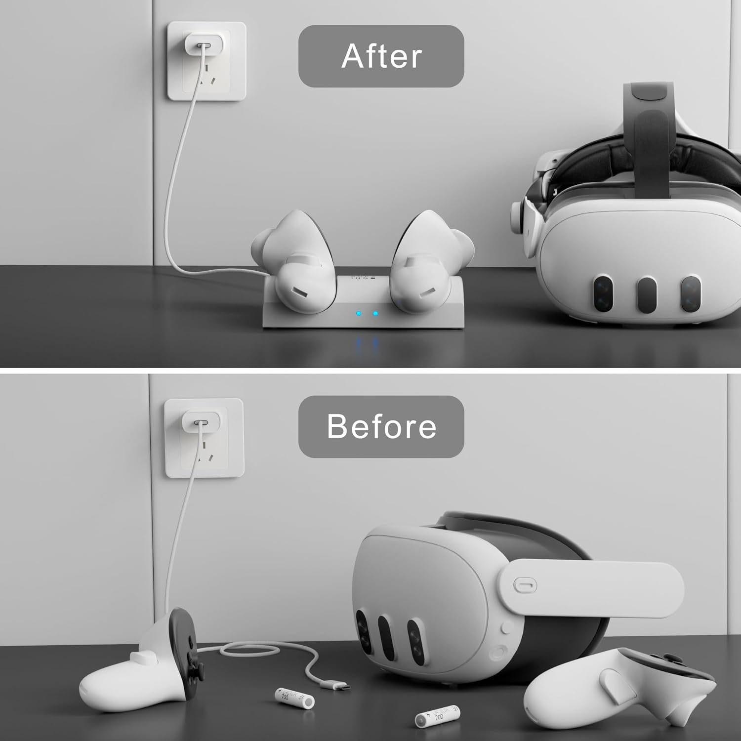 APEXINNO Compact Charging Dock Compatible with Meta Quest 3/3S Controllers,Wireless Charging Station for Quest 3/3S Accessories,Magnetic Charger Stand for Controller with 2 Rechargeable Battery - Image 5