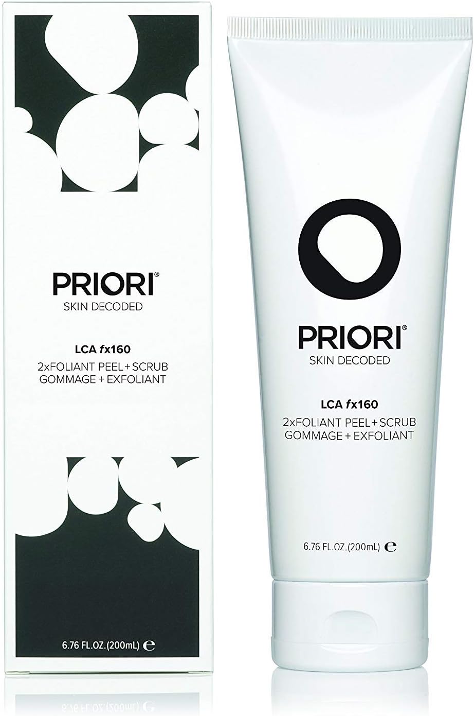 Priori Skincare 2xfoliant Peel + Scrub for Face and Body Lactic Acid Retinol Vitamin C, E At-Home Microdermabrasion Anti-Irritant Dermatologist Tested 6.8 fl oz