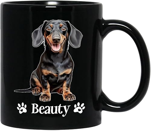 Taza de café personalizada con nombre de perro salchicha con nombre, taza de cerámica negra personalizada para amantes de los perros, regalo para