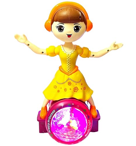 SUPER TOY Bump & Go Dancing Doll Toy for Girls with 360 degree Rotate 3D Colorful Flash Light Night Glow Musical Doll for Kids