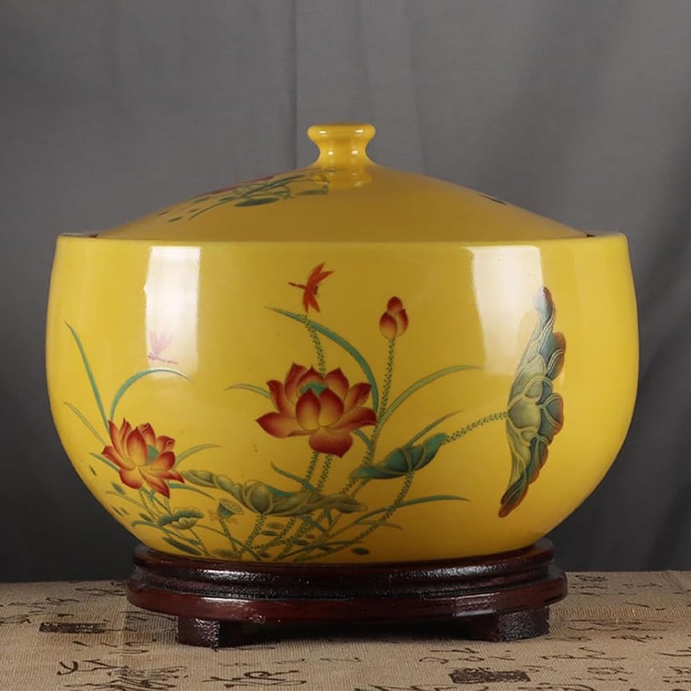 Ceramic Rice Bucket with Lid Ceramic Rice Container Ceramic Rice Jar Ceramic Rice Storage Food Storage Jar with Lid Ceramic Grain Dispenser for Grains Snacks Candy Food Dispenser(A,5kg/11lb)
