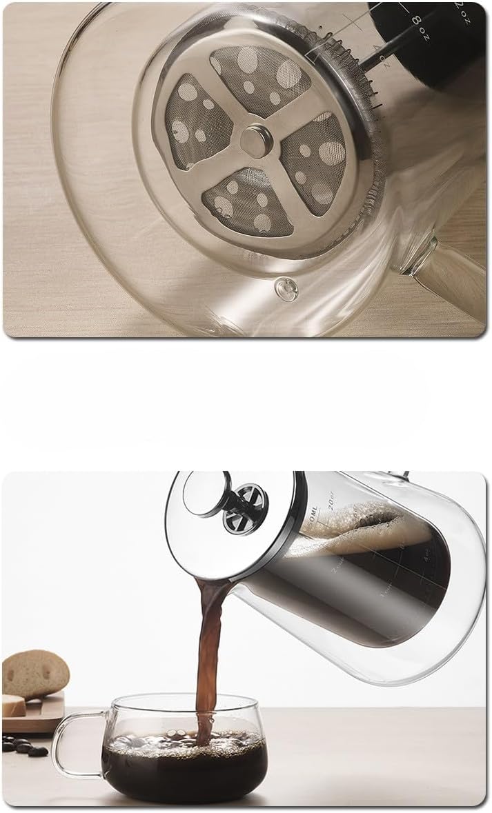 Vortex XLYTB650 Premium Double layer French Press 650ml Glass Coffee Pot - Elegant Design, Heat-Resistant, Perfect Brew for Home & Office, 2-3 Cups Capacity