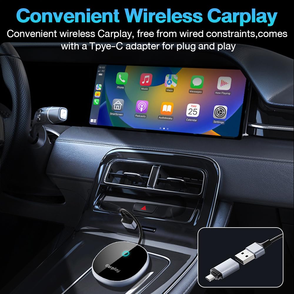 Wireless Android Auto Car Adapter Usb C Converter Wireless CarPlay ...