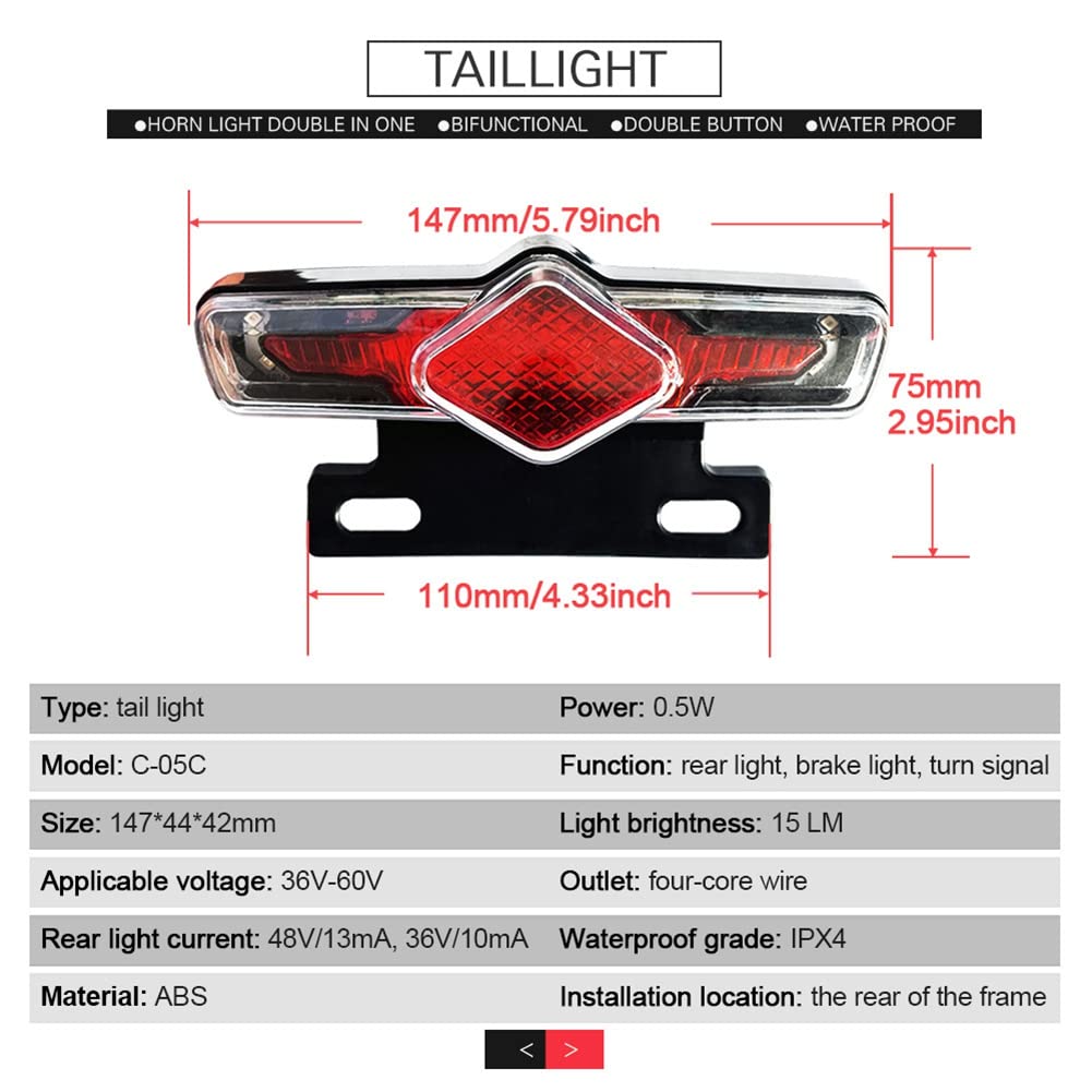 Set di luci posteriori anteriori ed Ebike per bici Input 36 V 48 V 52 V 60 V con interruttore di tornitura del luminoso 336 luce E-Bike